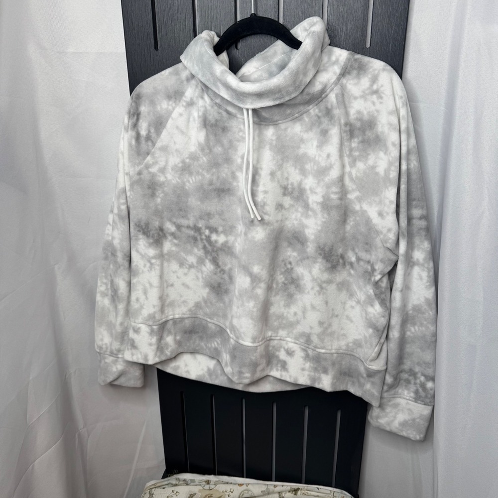 Old Navy Go Warm Tie Dye Cowl Neck Fleece Sweatshirt XL Gray White
